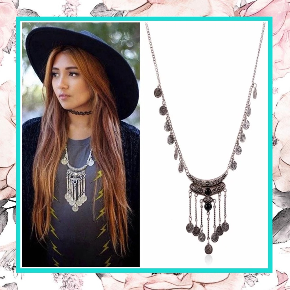 🌸 NECKLACE LONG DANGLE FRINGE COIN TRIBAL BOHO